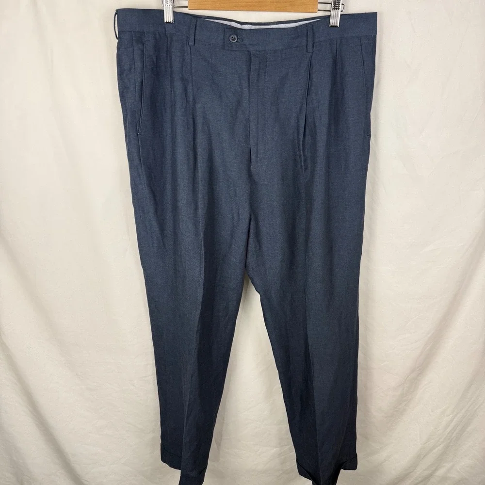 Louis Raphael Linen Blend Navy Blue Chinos Dress Pants 38x30 Business Casual